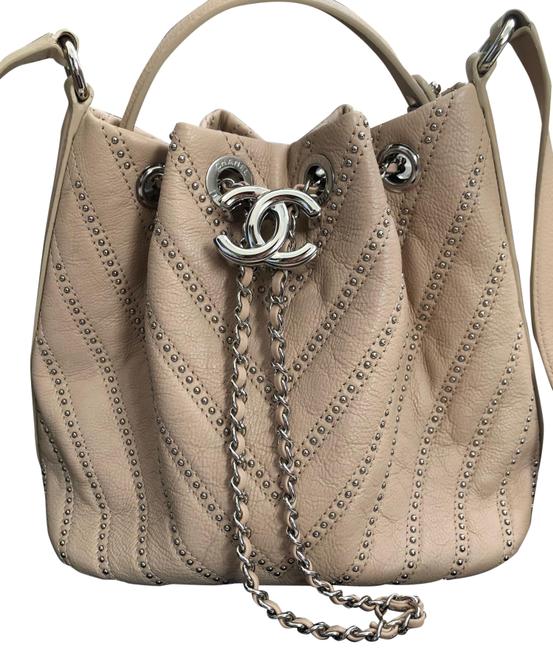 Chanel Bucket Studded Beige Lambskin Leather Hobo Bag 