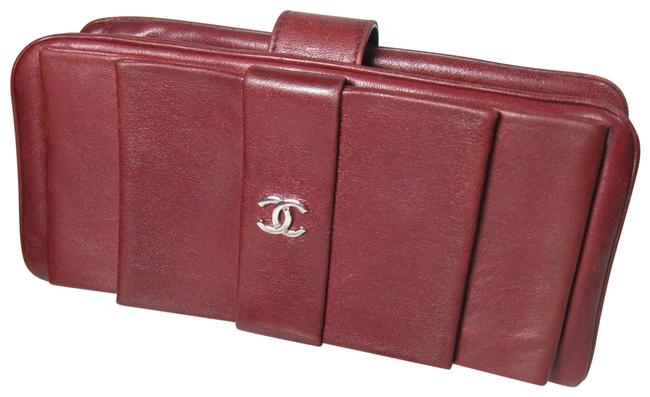 Chanel Burgundy Bow Cc Wallet Red Lambskin Leather Clutch 