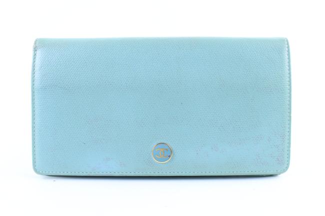 Chanel Button Line Flap Wallet 219996 Blue Leather Clutch 