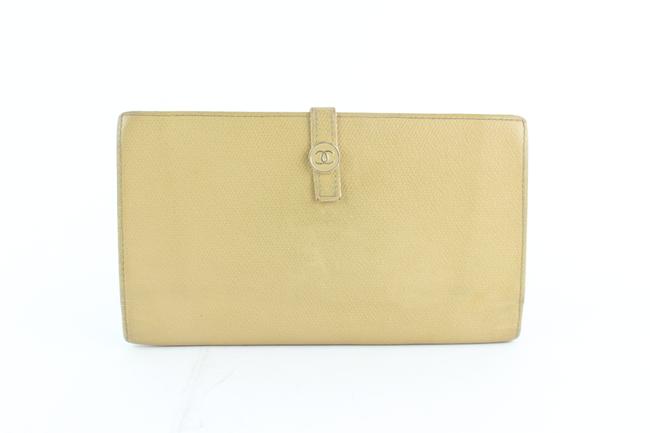 Chanel Button Line Long Bifold Flap Wallet 228718 Beige Leather Clutch 