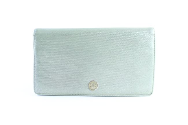 Chanel Button Line Wallet 3cr0618 Metallic Seafoam Leather Clutch 