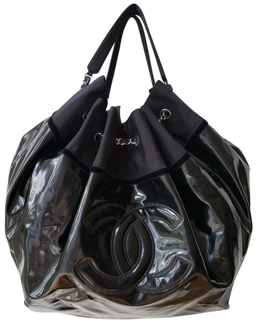 Chanel Cabas Stretch Spirit Large Tote Black Vinyl Hobo Bag 