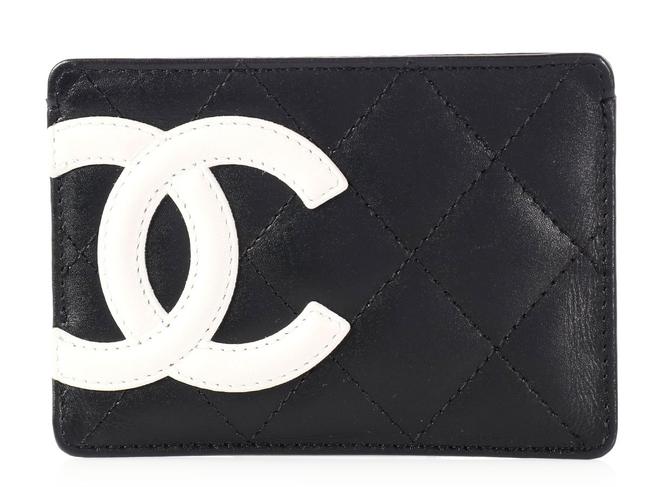 Chanel Cambon Cc Card Case 229429 Black X White Leather Clutch 