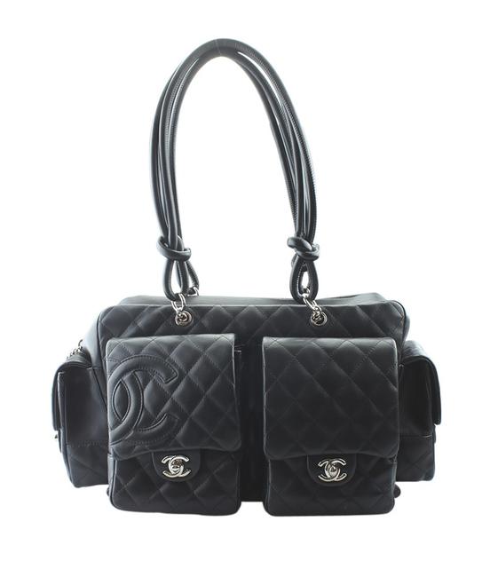 Chanel Reporter Cambon Ligne Quilted 161275 Black Leather Satchel 