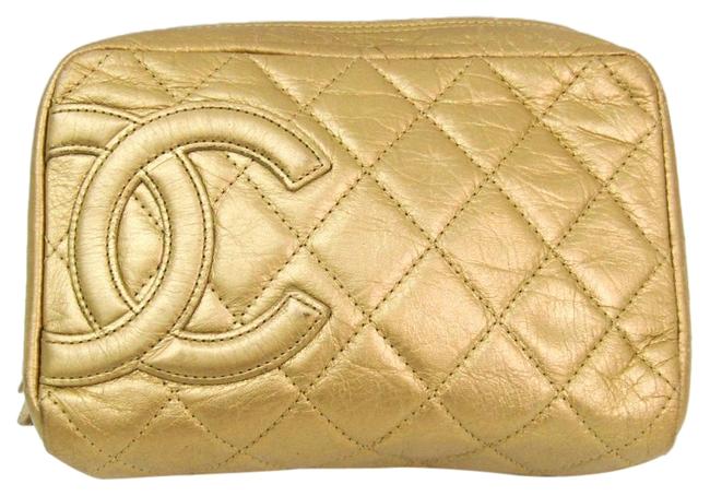 Chanel Cambon Ligne Women's Pouch Gold Leather Clutch 