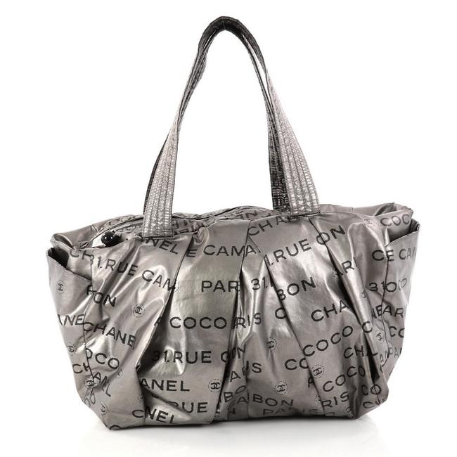 Chanel Cambon Medium Silver Nylon Satchel 