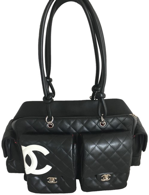 Chanel Cambon XL Reporter Multi Pocket Black Leather Satchel 