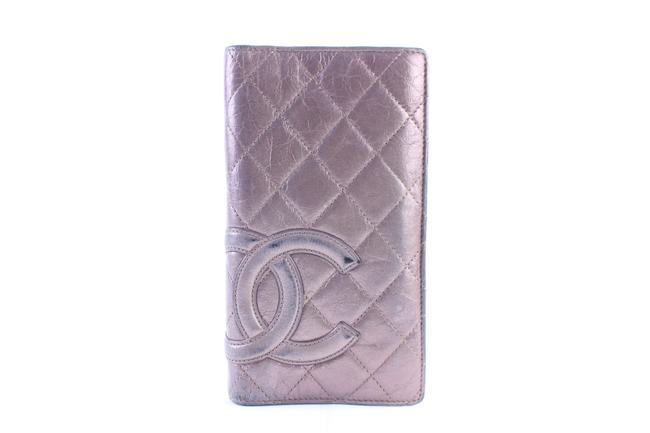 Chanel Long Wallet Cambon Quilted 216126 Bronze Leather Clutch 