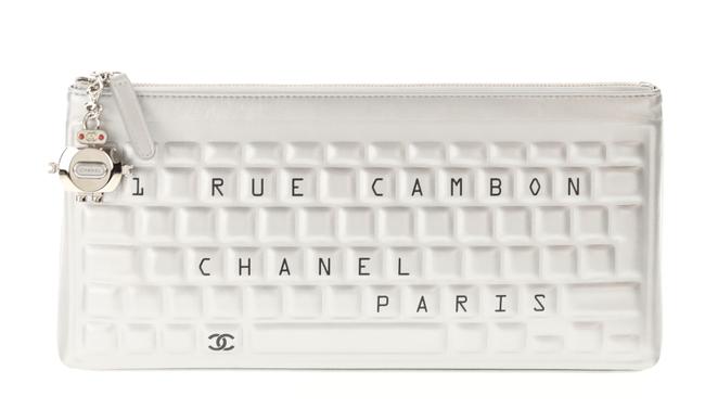Chanel Cambon Rue Keyboard Silver Leather Clutch 