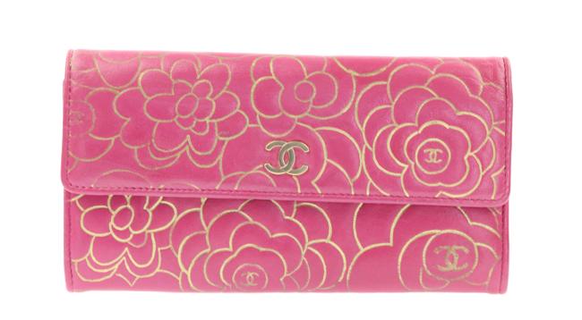 Chanel Camelia Flap Wallet Pink Lambskin Leather Clutch 