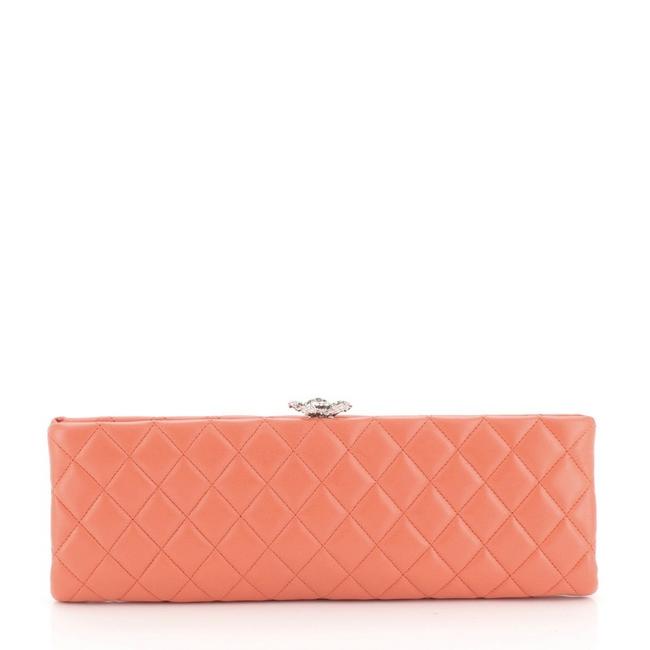 Chanel Camellia Clasp Quilted Lambskin Long Pink Leather Clutch 