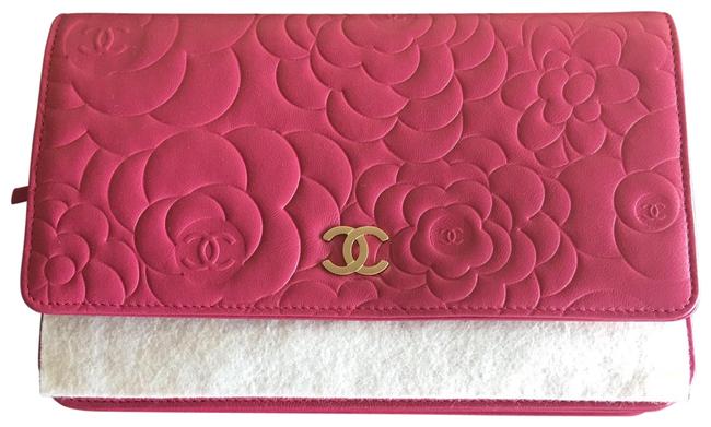Chanel Camellia Embossed Woc Fuchsia Leather Clutch 