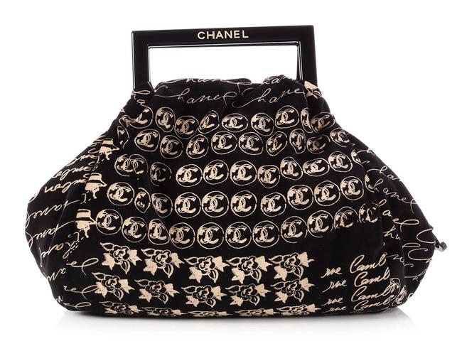 Chanel Camellia Print Black Velour Satchel 