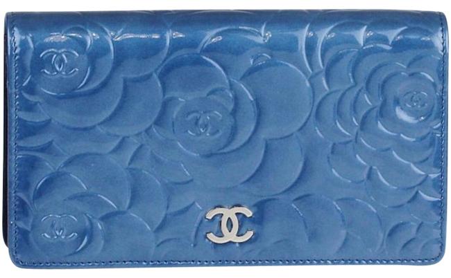 Chanel Camellia Wallet Blue Leather Clutch 