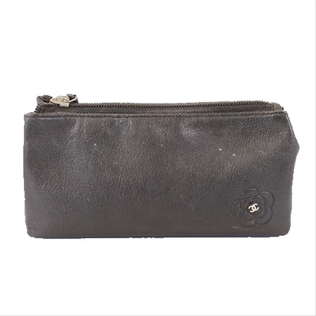 Chanel Camellia Women's Pouch Black Leather Clutch 