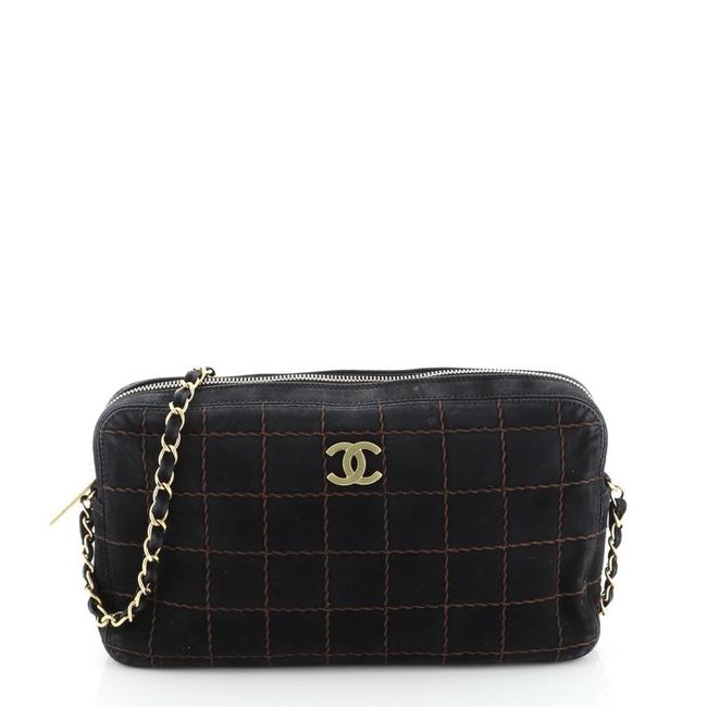 Chanel Camera Bag Vintage Chocolate Bar Quilted Black Suede Clutch 