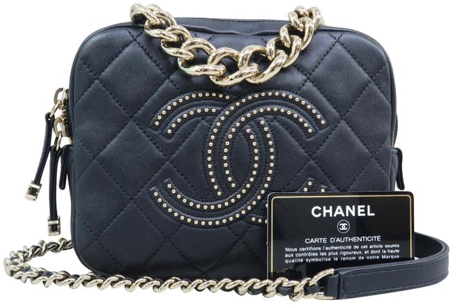 Chanel Camera Case Cc Rivet Black Lambskin Leather Satchel 