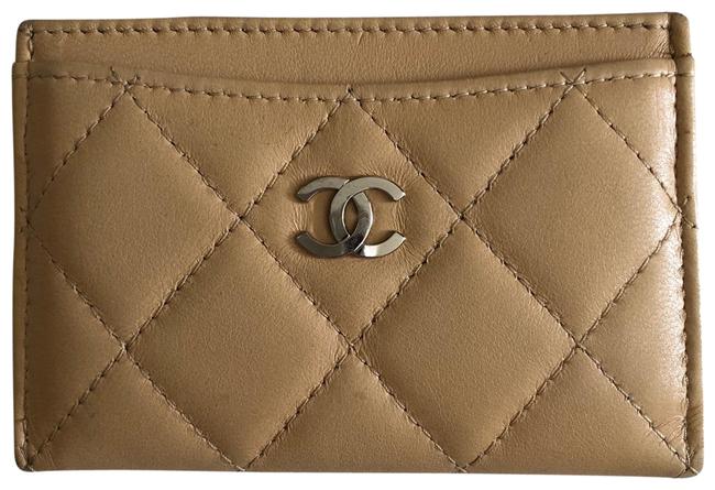 Chanel Card Holder Beige Lamb Skin Leather Clutch 