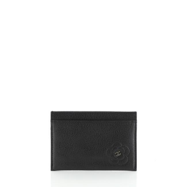 Chanel Card Holder Camellia Black Leather Clutch 