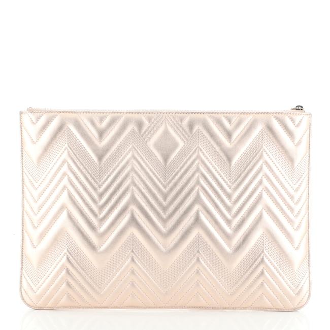 Chanel Case Chevron Metallic Calfskin Large Pink Leather Clutch 