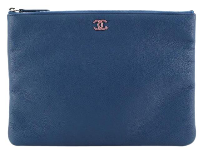 Chanel Case Goatskin Medium Blue Leather Clutch 
