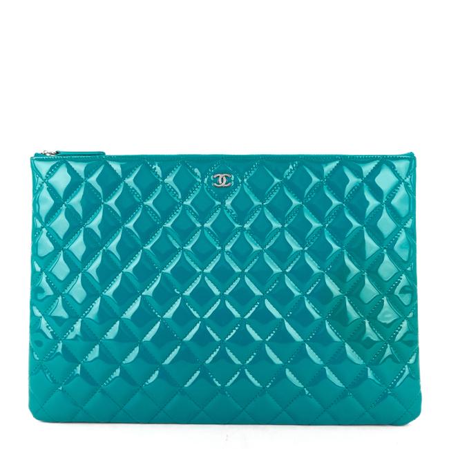 Chanel Case Large Blue Patent Leather Clutch 