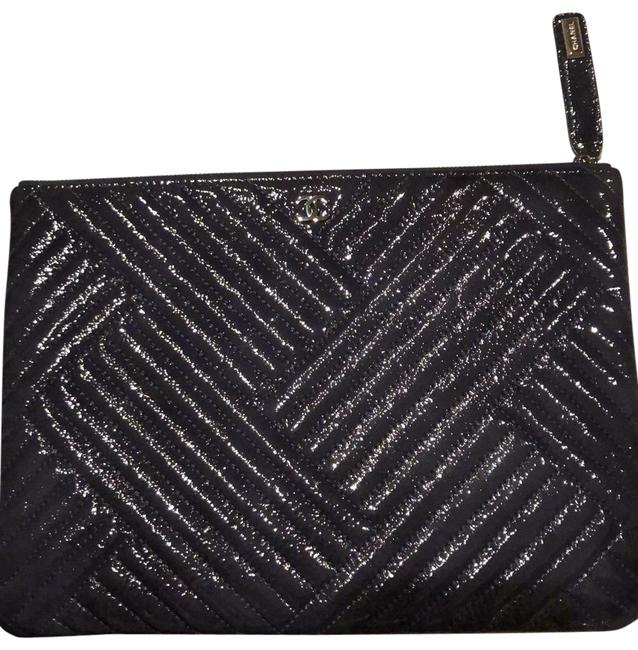 Chanel Case Navy Blue Patent Leather Clutch 
