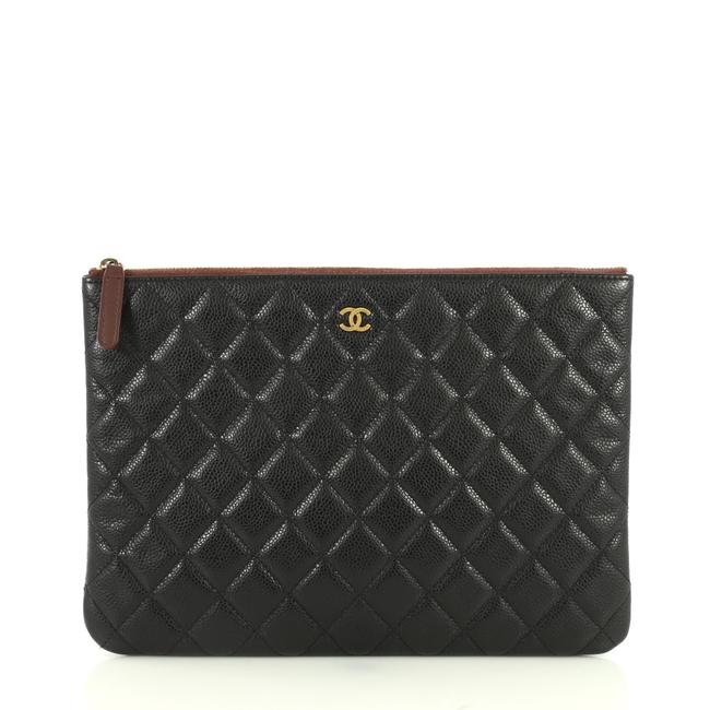 Chanel Case Quilted Caviar Medium Black Leather Clutch 