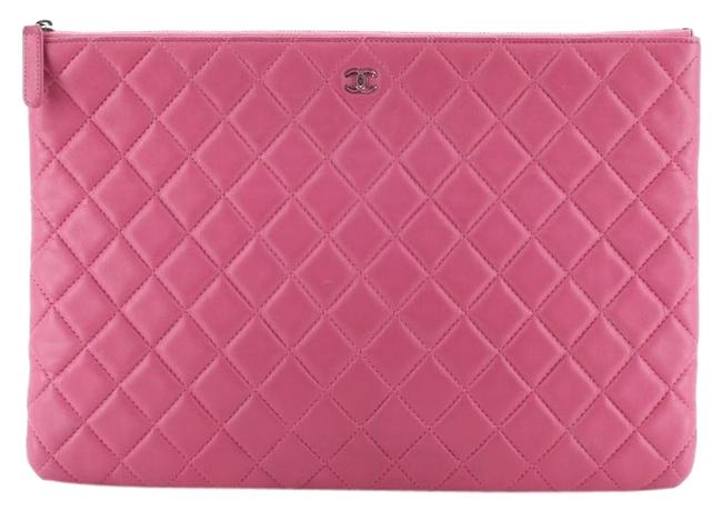 Chanel Case Quilted Lambskin Large Pink Leather Clutch 