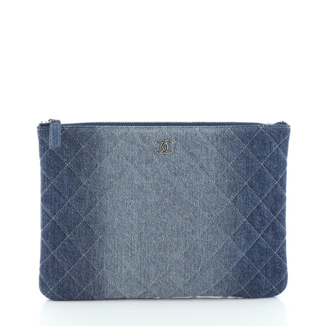 Chanel Case Quilted Medium Blue Textile Denim Clutch 