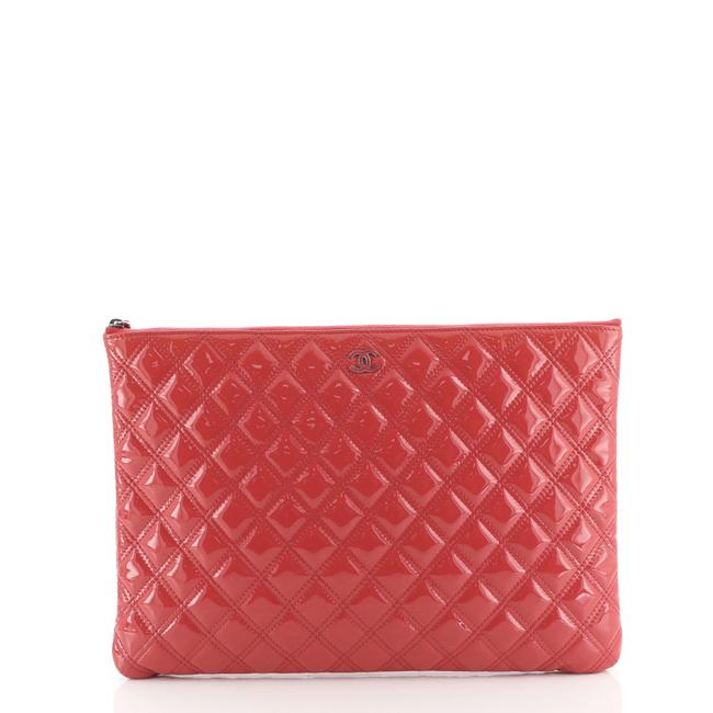 Chanel Case Quilted Patent Large Pink Leather Clutch 