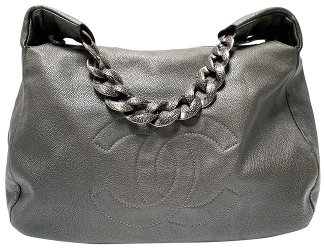 Chanel Caviar 31 Chunky Chain Handle Graphite Grey Leather Hobo Bag 