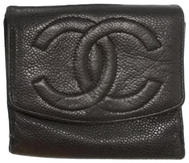 Chanel Caviar Bifold Wallet Purse Black Leather Clutch 