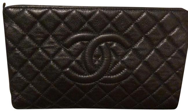 Chanel Caviar Black Calfskin Leather Clutch 
