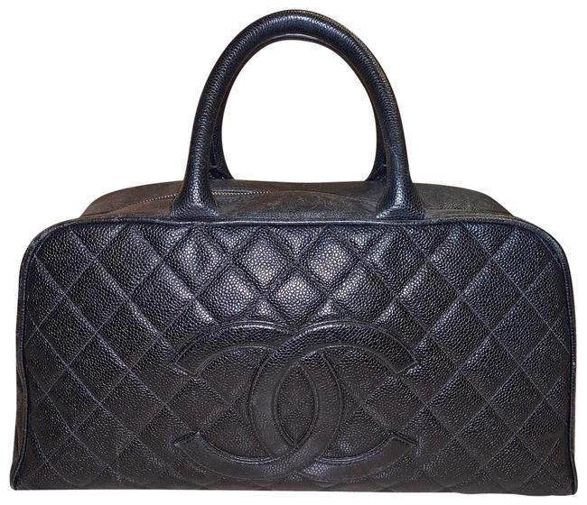 Chanel Caviar Bowler Large Black Leather Satchel 