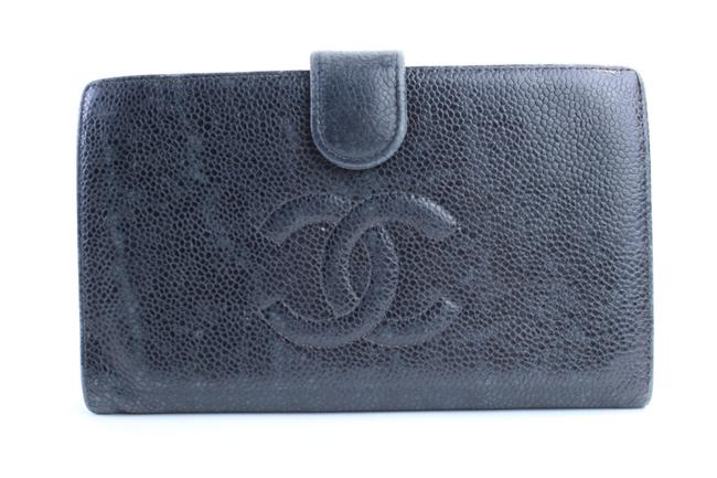 Chanel Long Wallet Caviar Cc Logo Bifold 215099 Black Leather Clutch 