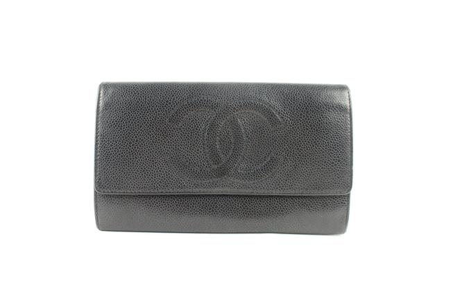 Chanel Caviar Cc Logo Flap Wallet 23cz0925 Black Leather Clutch 