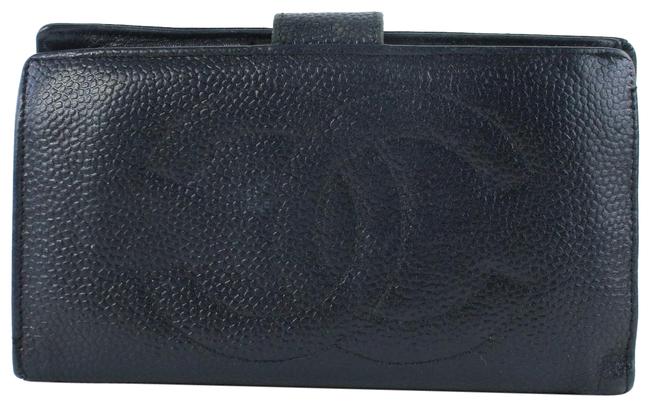 Chanel Caviar Cc Logo Long Flap Wallet 230093 Black Leather Clutch 