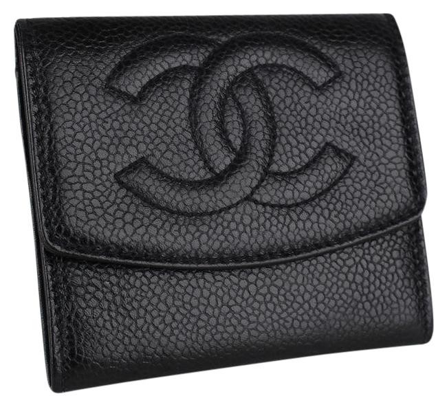 Chanel Caviar Compact Wallet 8138 Black Leather Clutch 