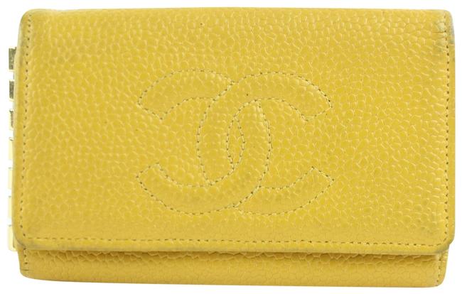 Chanel Caviar Key Holder 228566 Yellow Leather Clutch 