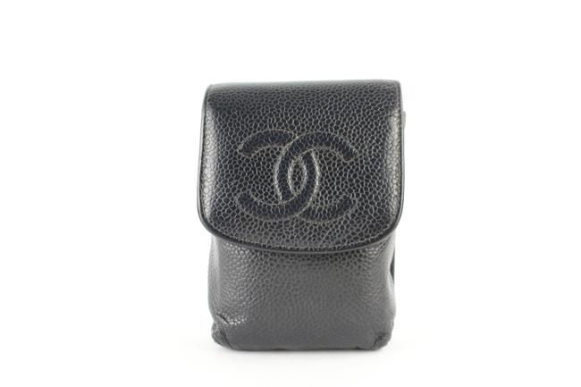 Chanel Caviar Mobile Or Cigarette Pouch 233797 Black Leather Clutch 