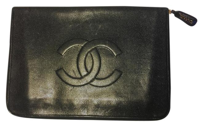 Chanel Caviar O case Black Lambskin Leather Clutch 