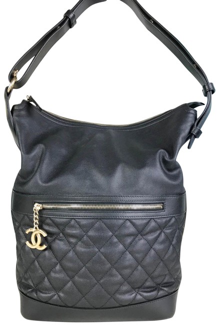 Chanel Caviar Quilted Sale Black Leather Hobo Bag 