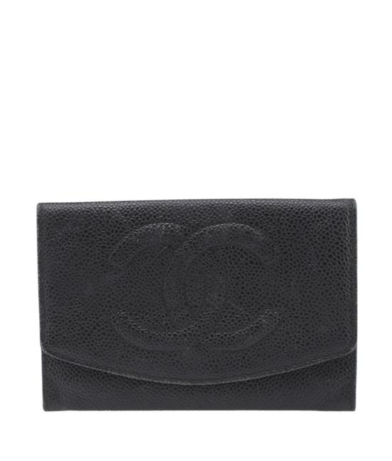 Chanel Caviar Snap Wallet 158308 Black Leather Clutch 