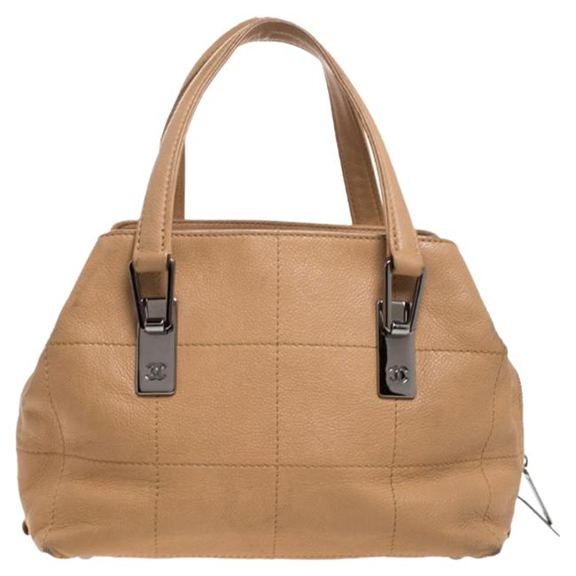 Chanel Caviar Square Stitch Beige Leather Satchel 