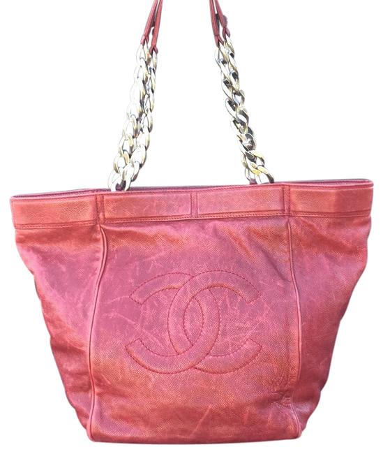 Chanel Tote Bag Caviar Red Leather Satchel 