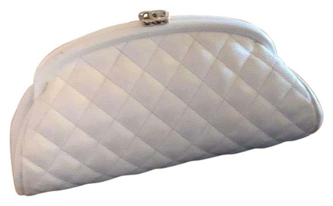 Chanel Caviar White Leather Clutch 