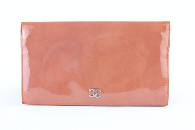 Chanel Long Wallet Cc Bifold 222143 Salmon Patent Leather Clutch 