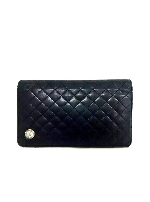Chanel Cc Bifold Matelasse Wallet Black Lambskin Leather Clutch 