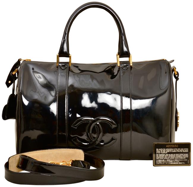 Chanel Cc Boston Black Patent Leather Satchel 